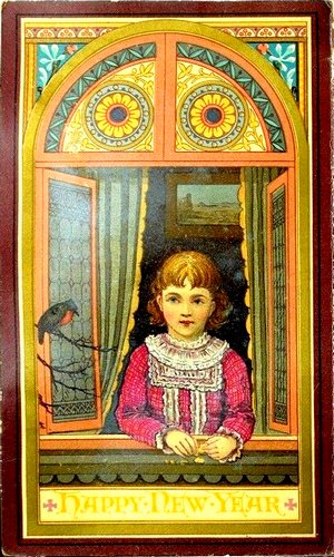 Stained Glass, Trade Card, Happy New Year