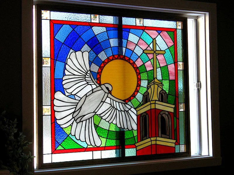 Religious scene stained glass window